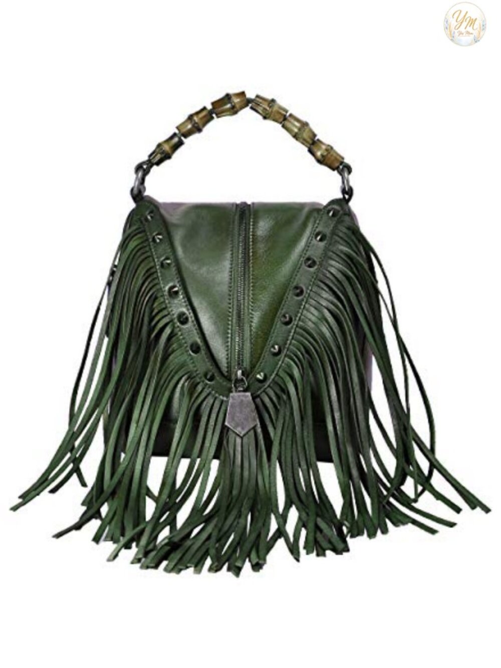 Boho Handwoven Fringe Crossbody Bag with Bamboo Handle